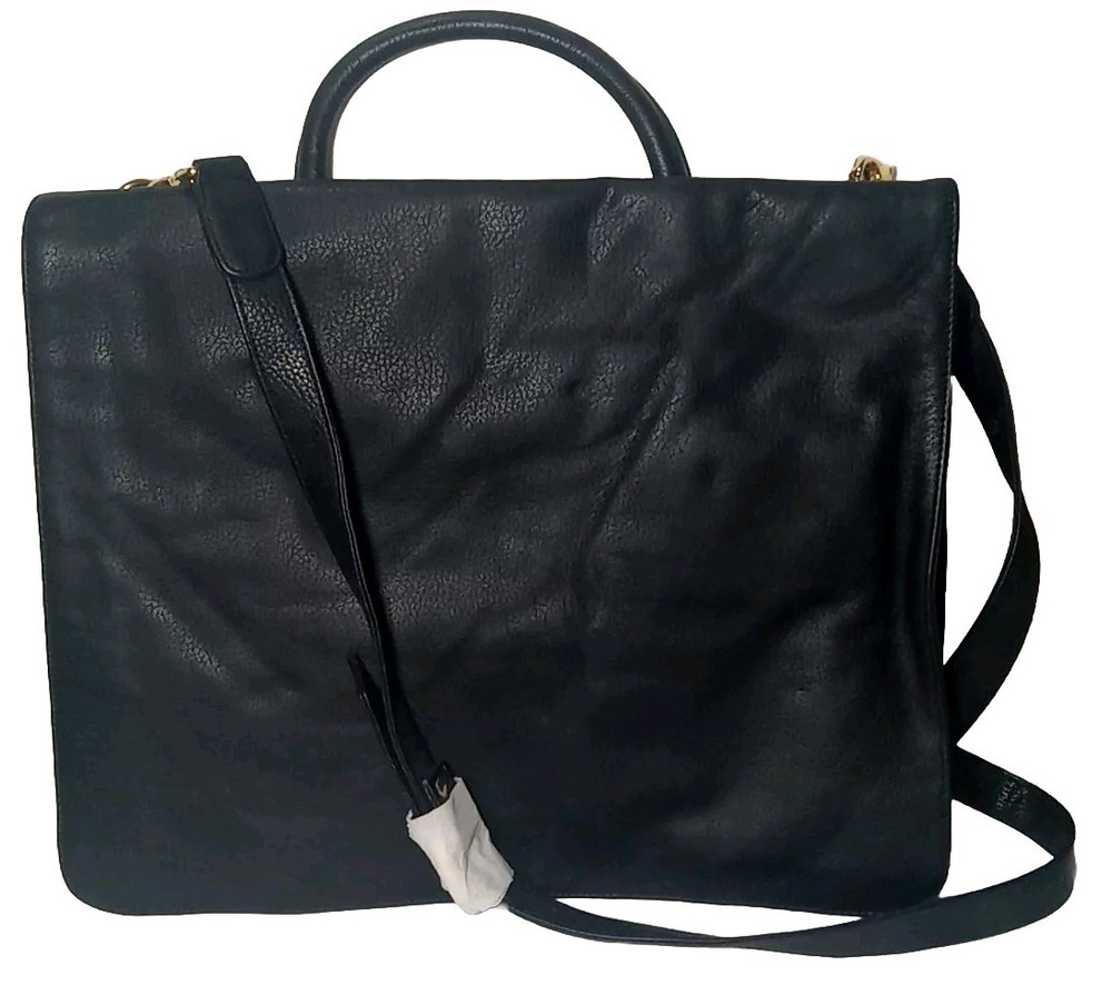 Valerie Stevens Black Leather Messenger Bag