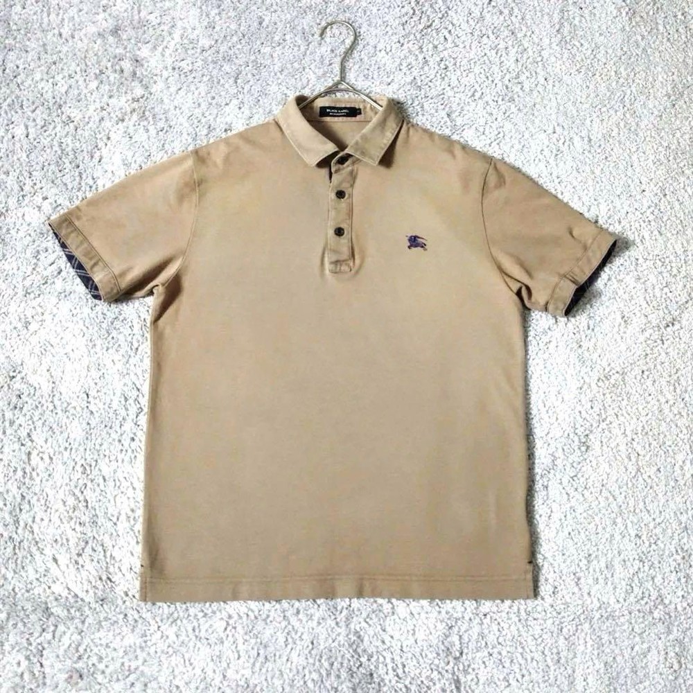 Burberry Black Label Polo Shirt Beige Horse Logo Embroidered Check F/S from Japa