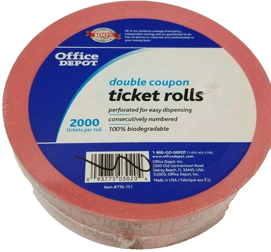 New Double Coupon Ticket Rolls - Office Depot - Raffles - Contests-image
