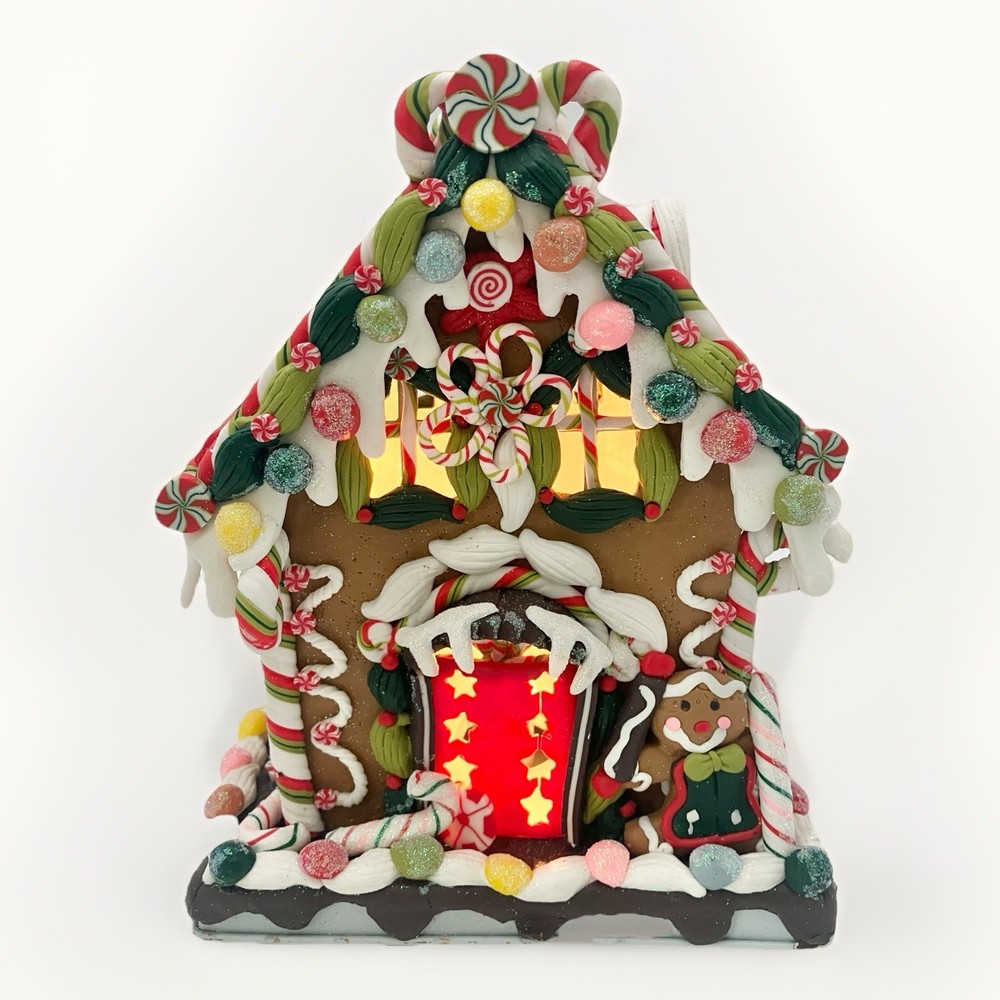 Kurt Adler 8 Inch Light Up Gingerbread Candy House Christmas Decoration with Box