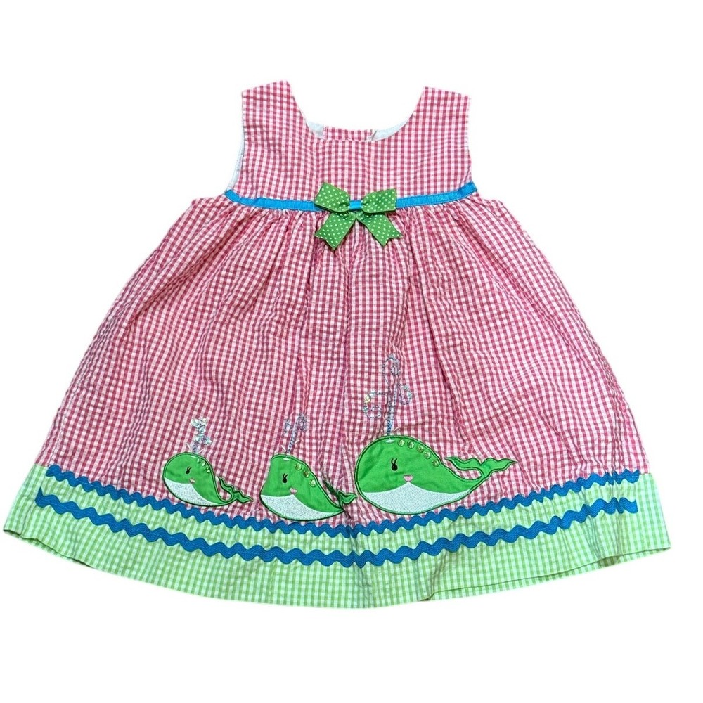 Rare Editions Whale Dress 24 Months Pink Gingham Seersucker Summer Baby Outfit