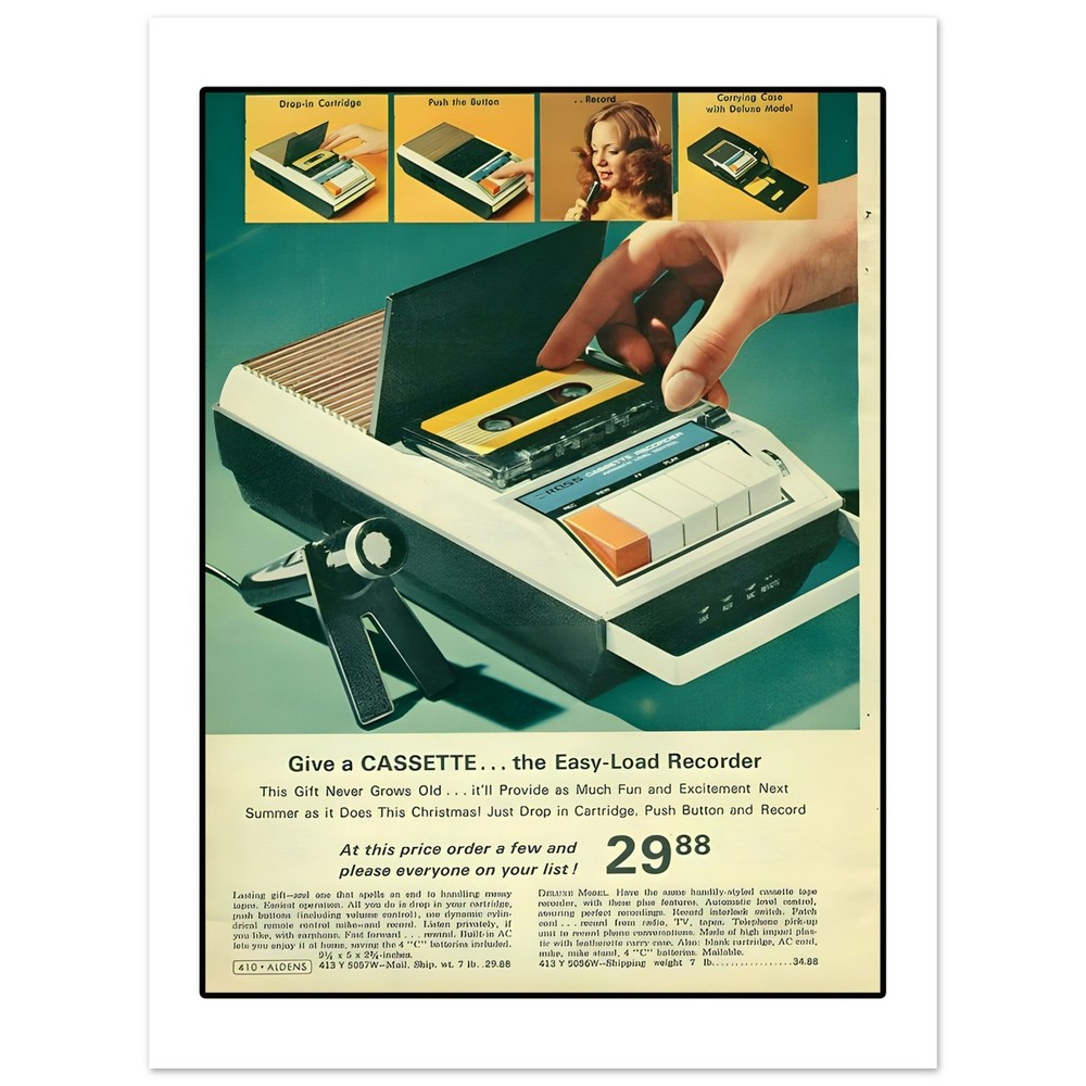 Cassette Tape Player Seventies Era Retro Advertisement Art Print Poster