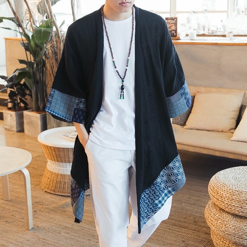 Japanese Kimono Cardigan Men Male Samurai Costume Clothing Kimono Jacket