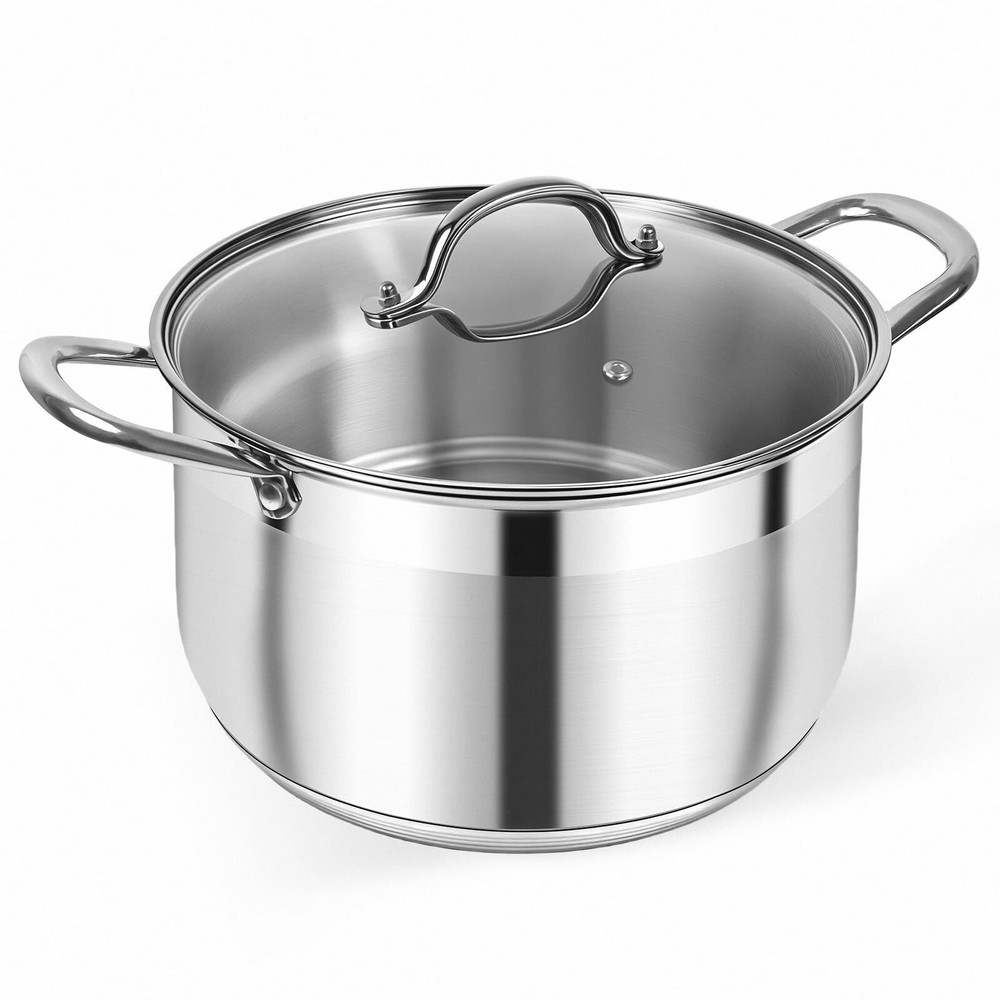 Stainless Steel Stock Pot - 8 Quart Heavy Duty Induction Cooking Pot with Vis...