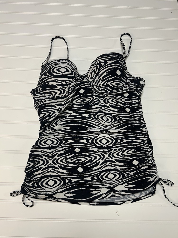 Assets By Spanx Swimsuit Shaping Top Tankini XL Black & White Leopard Print