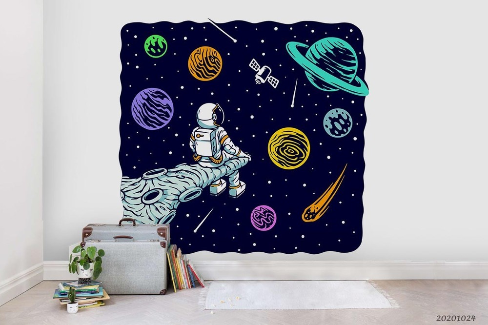 3D Space Astronaut Planet Illustration Wall Murals Wallpaper Murals Wall Sticker