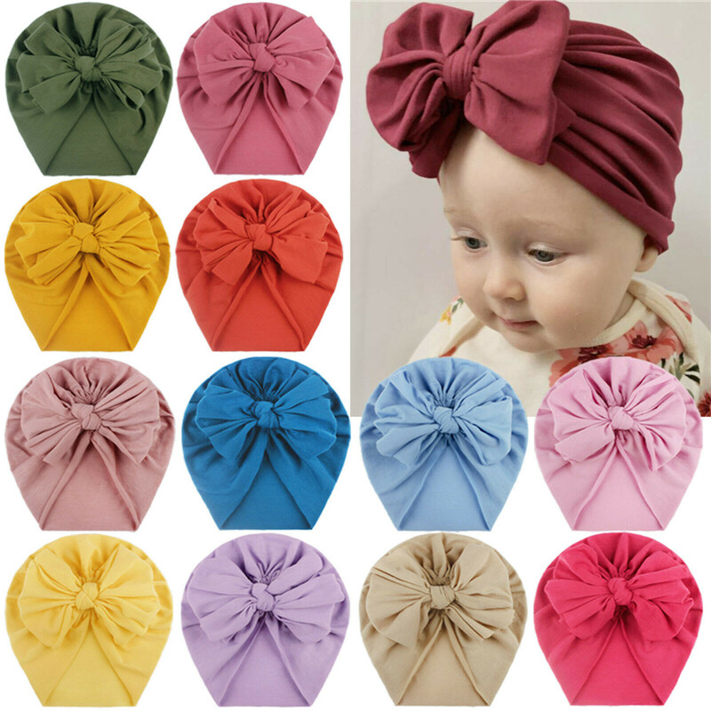 Toddler Kids Baby Infant Bow-knot Headband Beanie Turban Hat Cap Head Wrap
