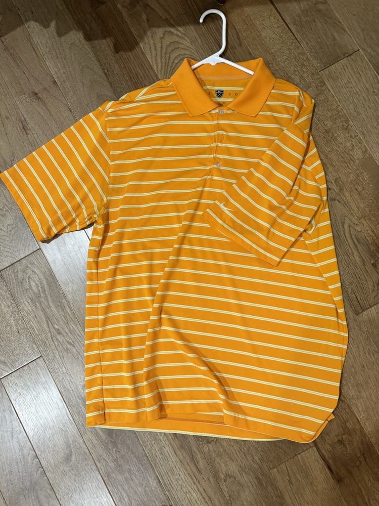 Nike Dri Fit Golf Polo Shirt Mens Large Yellow Striped Short Sleeve Performance