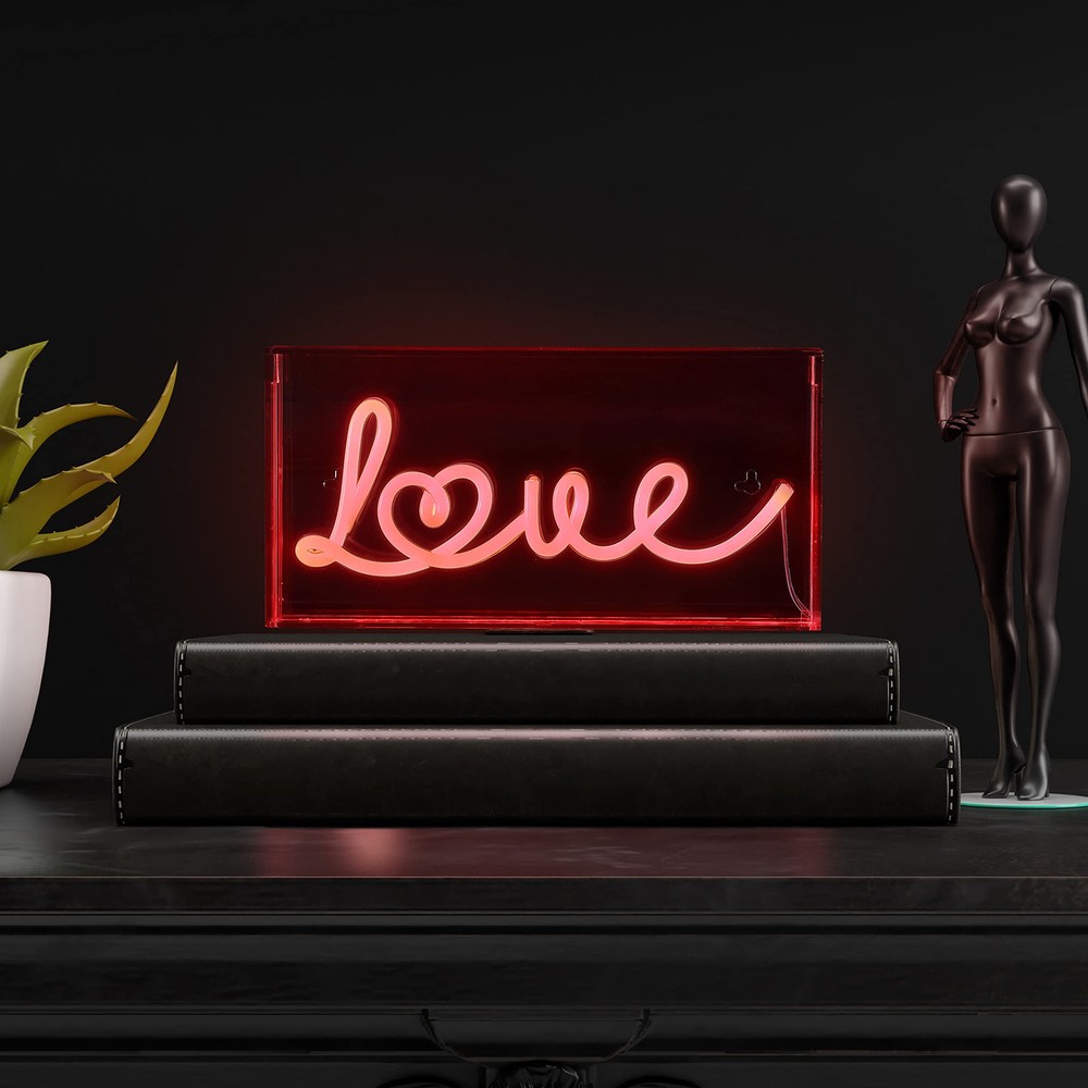 NEN1023A Love 11.88x5.88 Contemporary Glam Acrylic LED USB Light Box