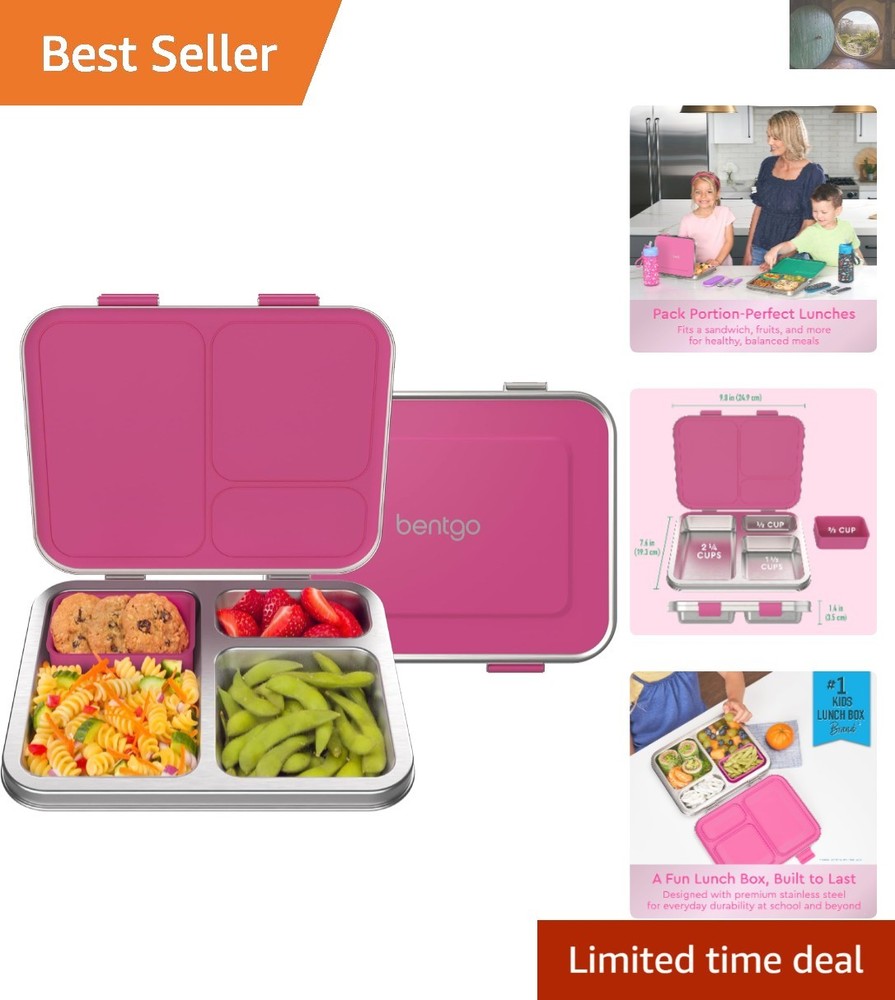 Durable Fuchsia Kids Lunch Box with 3 Compartments and Airtight Seal