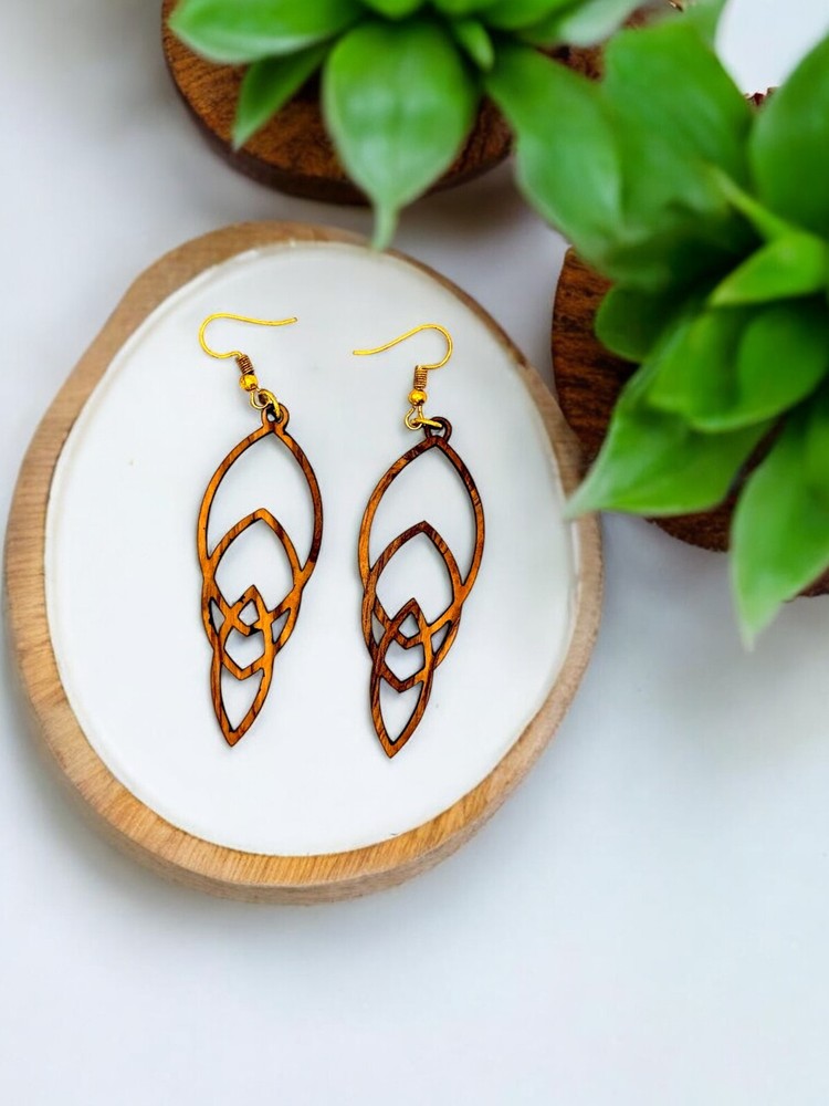Handmade Olive Wood Drop Earrings – Eco-Friendly Lightweight Fashion Jewelry