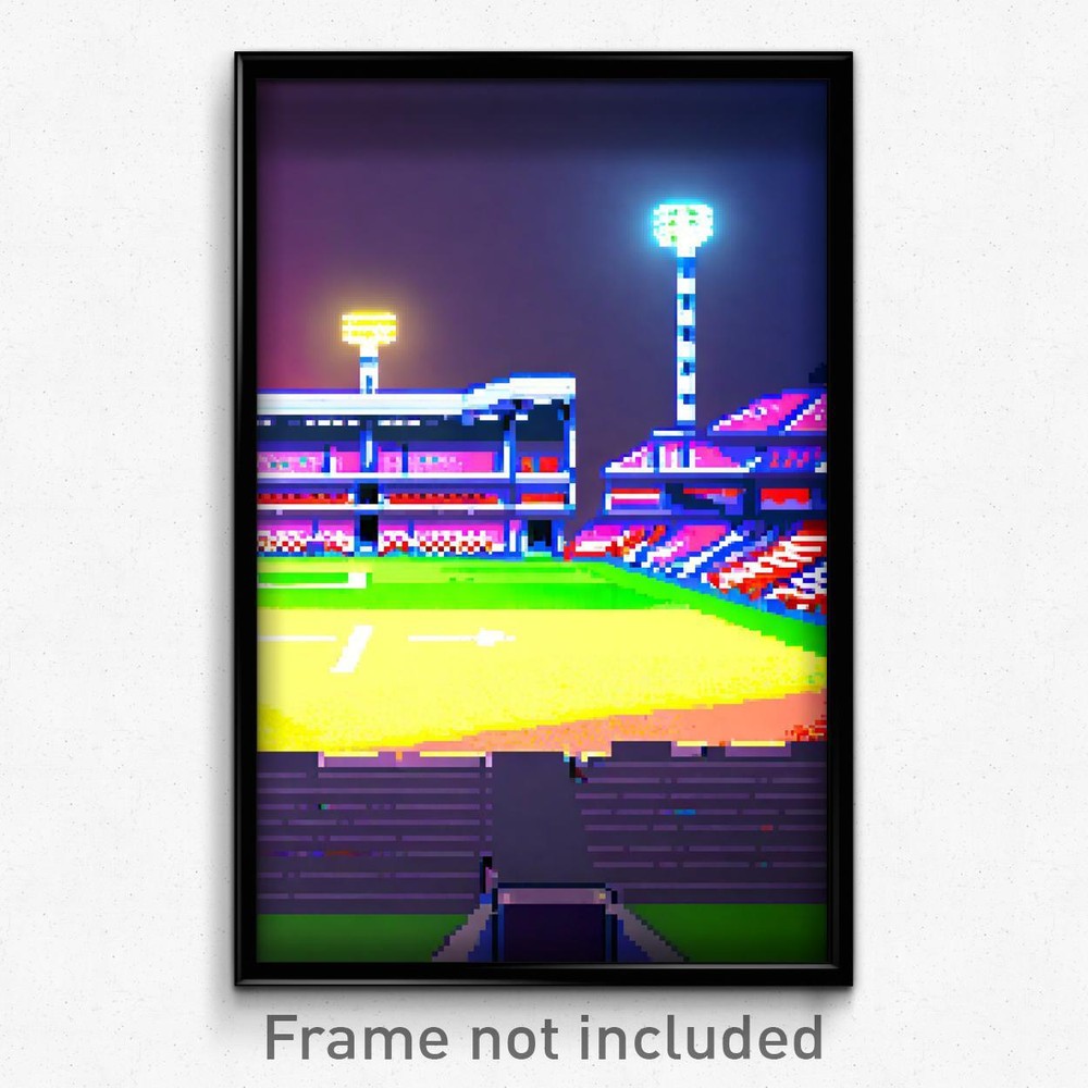 8 Bit Pixel Art Stadium Poster - Psychedelic Trippy Video Game Print