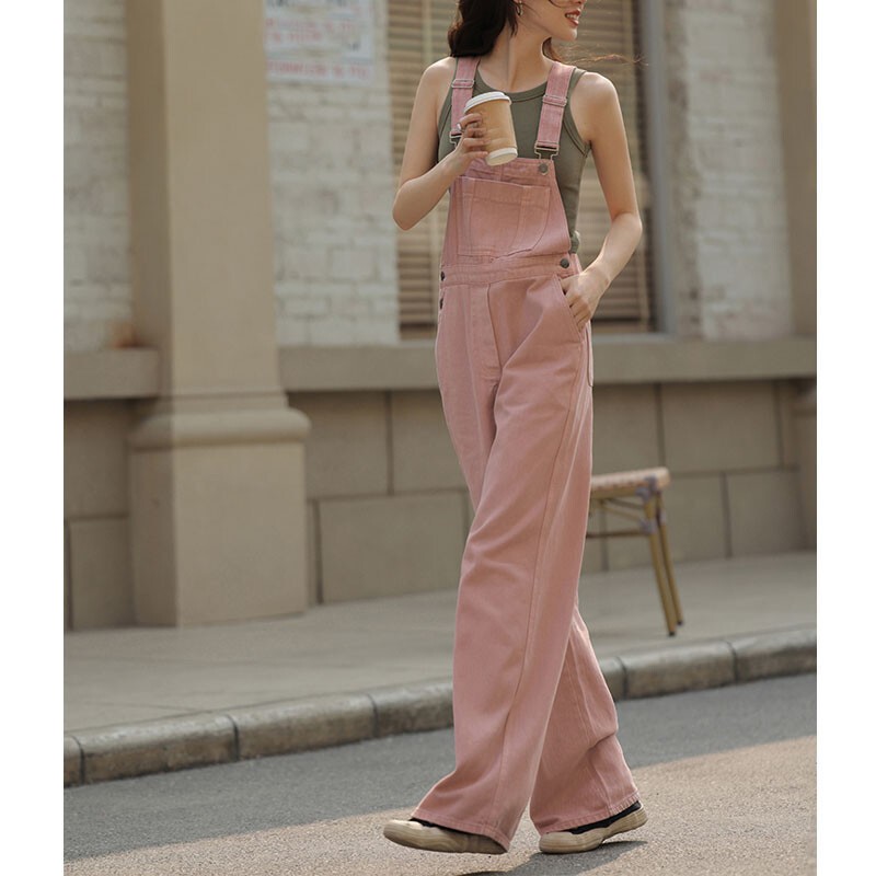 Women's Denim Jumpsuits Overalls Loose Suspender Trousers Jeans Casual Trousers