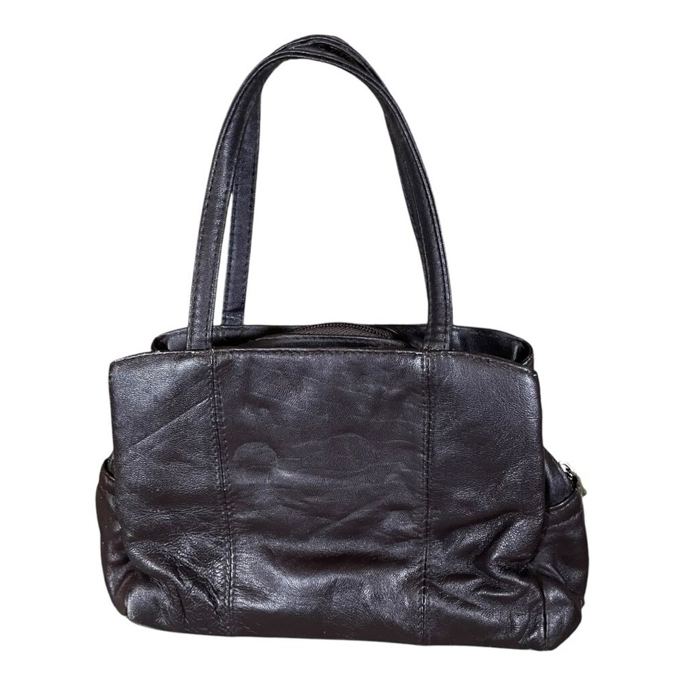 Women's Small Satchel Handbag Brown Faux Leather Handles Straps Classic Everyday