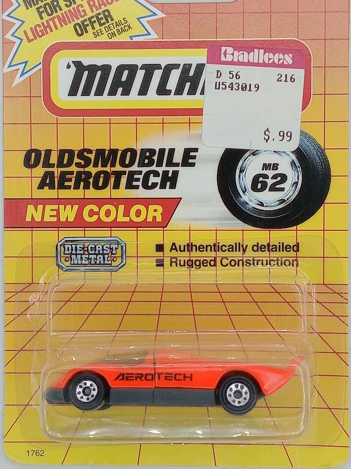 1990 Matchbox MB62 Oldsmobile Aerotech Orange Die-Cast in Blister Packaging