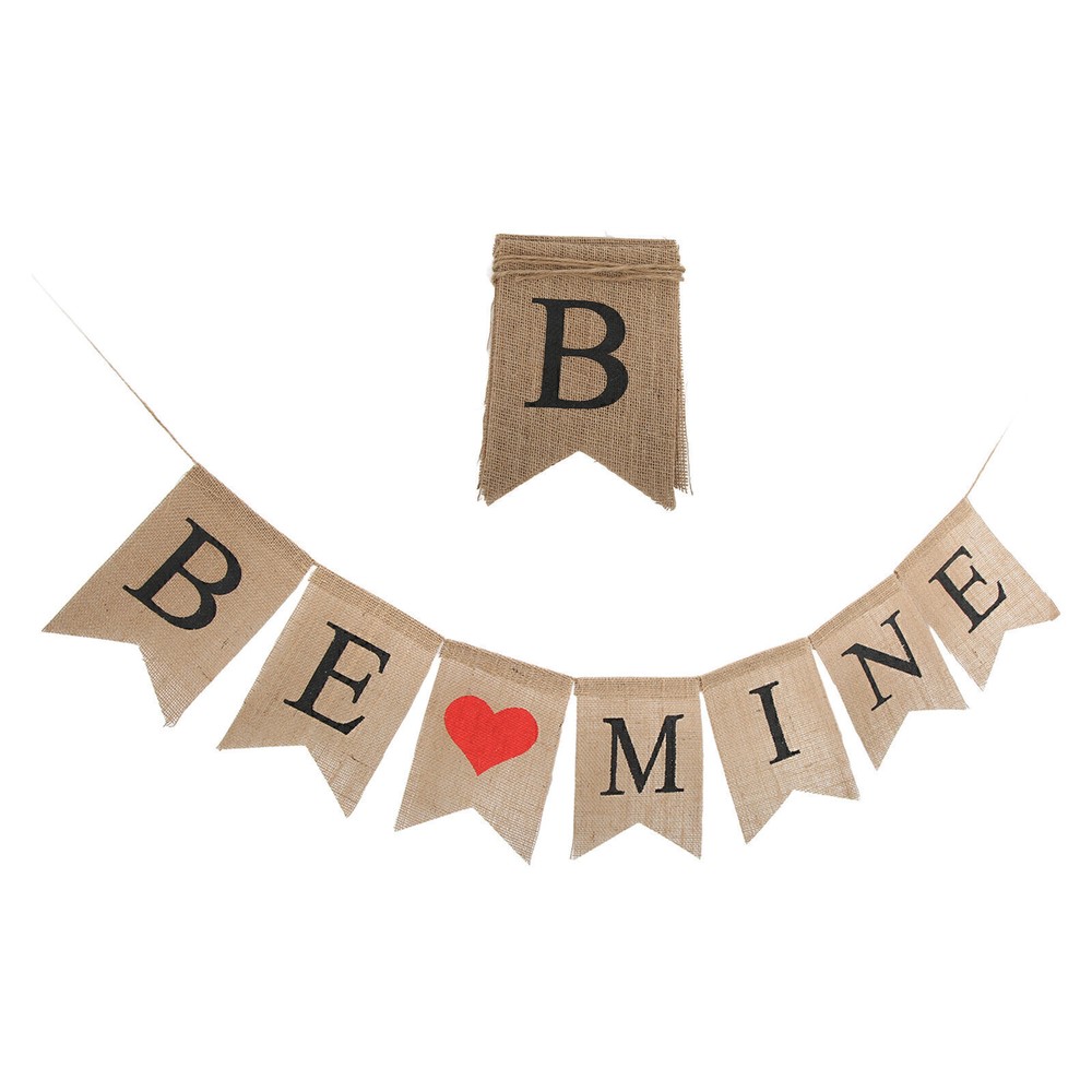 Valentines Day Banner BE MINE Heart Burlap Tuxedo Valentine's Day Party Banner