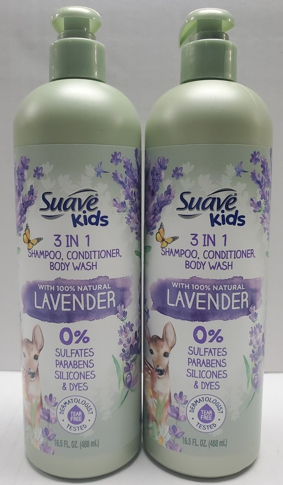 2 PACK Suave Kids 3-In-1 Shampoo with 100% Natural Lavender - Tear-Free Shampoo
