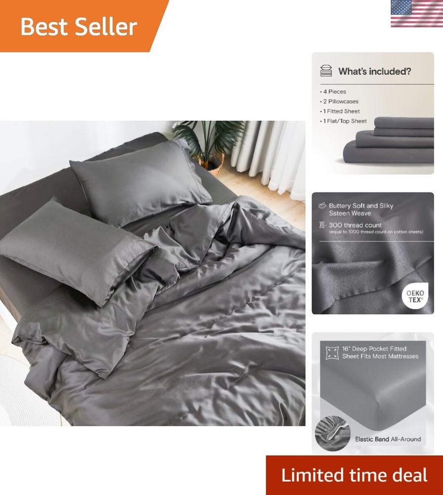 Bamboo Viscose Queen Sheet Set 4pc Cooling Soft Deep Pocket