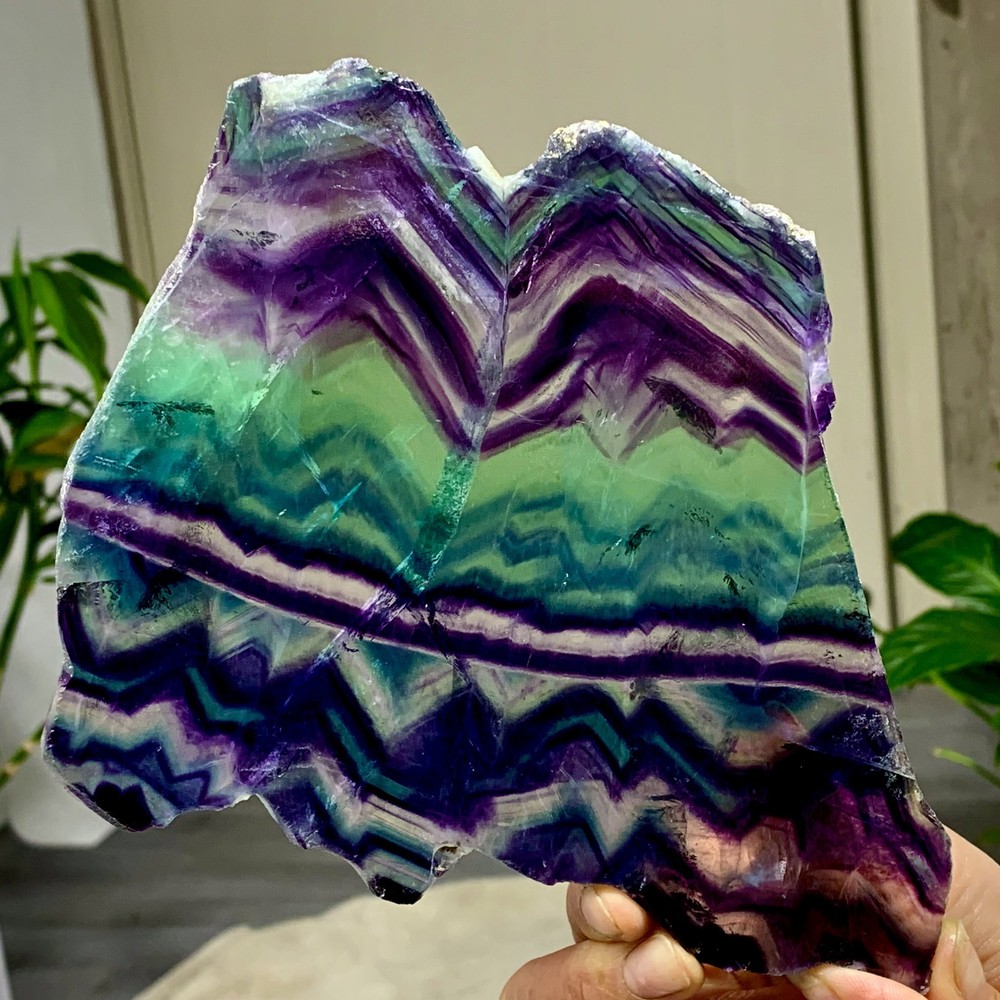 573G Natural colored fluorite quartz crystal slab spiritual energy repair