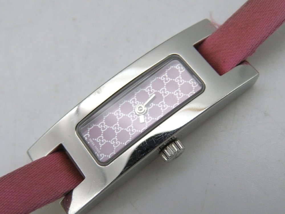[Exc+5 ] GUCCI 3900L Pink Dial Silver Quartz Women's Watch Used Working F/S