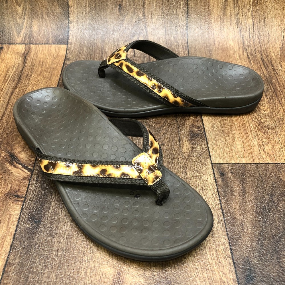 Vionic Womens Size 9 Tide II Leopard Print Brown Flip Flop Thong Sandals