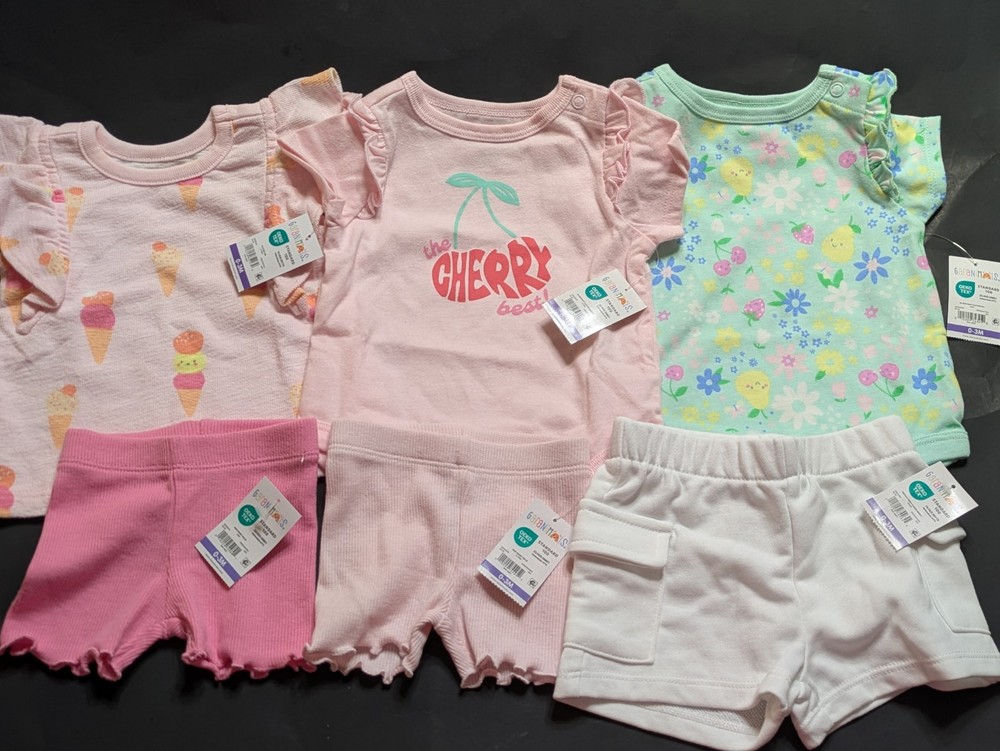 NWT Garanimals Baby Girl 6-Pc Summer Bundle Size 0-3M Bodysuits Shorts Set
