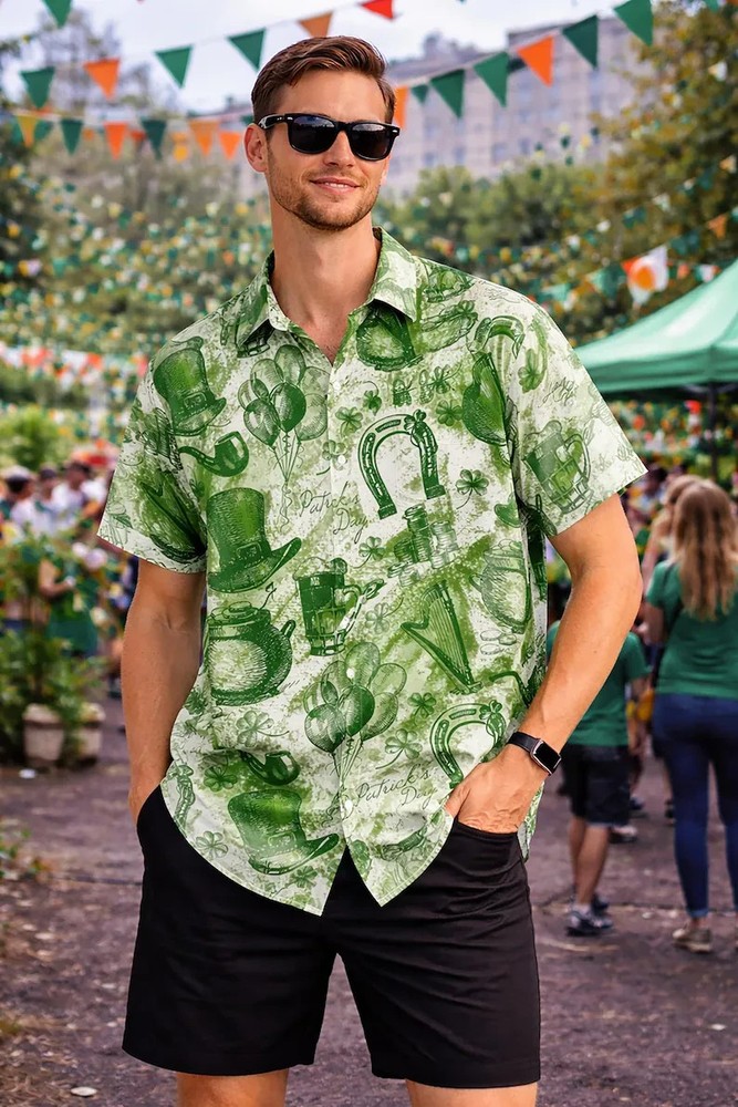St Paddys Day Hawaiian Shirt Irish Lucky Green Shamrock Aloha Gift