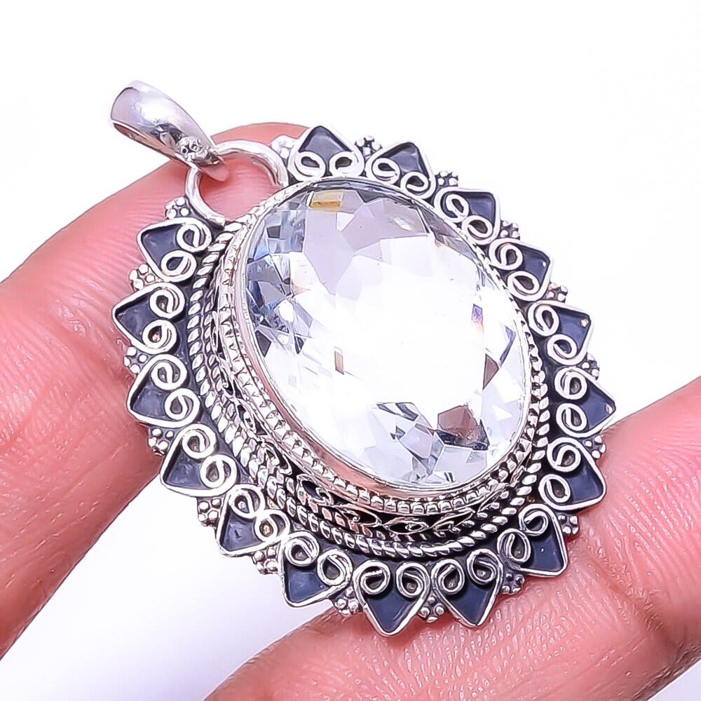 White Topaz Fine Art 925 Sterling Silver Pendant 1.76