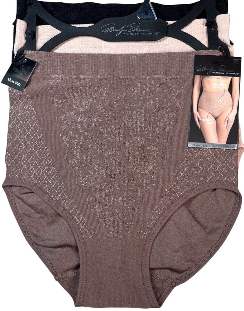 MARILYN MONROE Women’s 3-Pack Shaping BRIEF Seamless FIRM Control Tummy Panel S