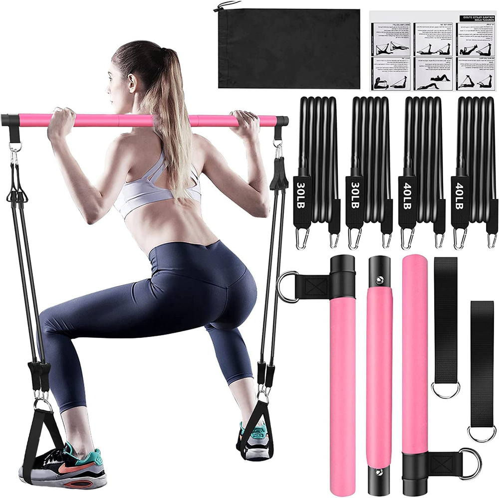 Pilates Bar Kit with Resistance Bands,Pilates Bar with Stackable Bands Workout E