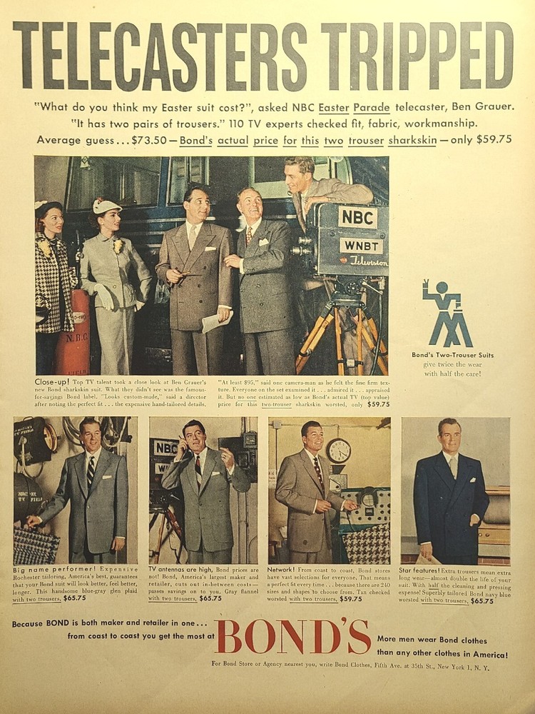 Bond Clothing Suits Fifth Avenue NBC Telecaster Ben Grauer Vintage Print Ad 1952