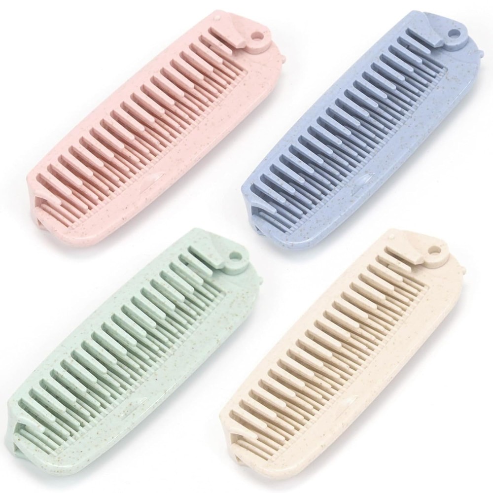 4 PCS Wheat Straw Foldable Hair & Makeup Comb: Portable, Eco-Friendly, For...