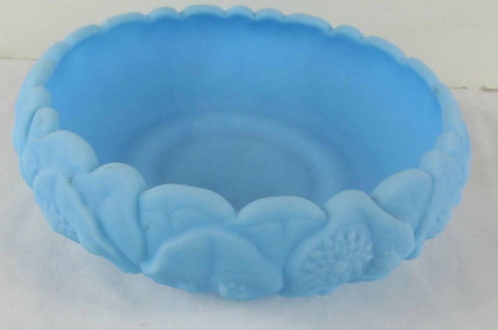 BEAUTIFUL Vintage Fenton Blue Satin Glass w/ Water Lily Pattern  8