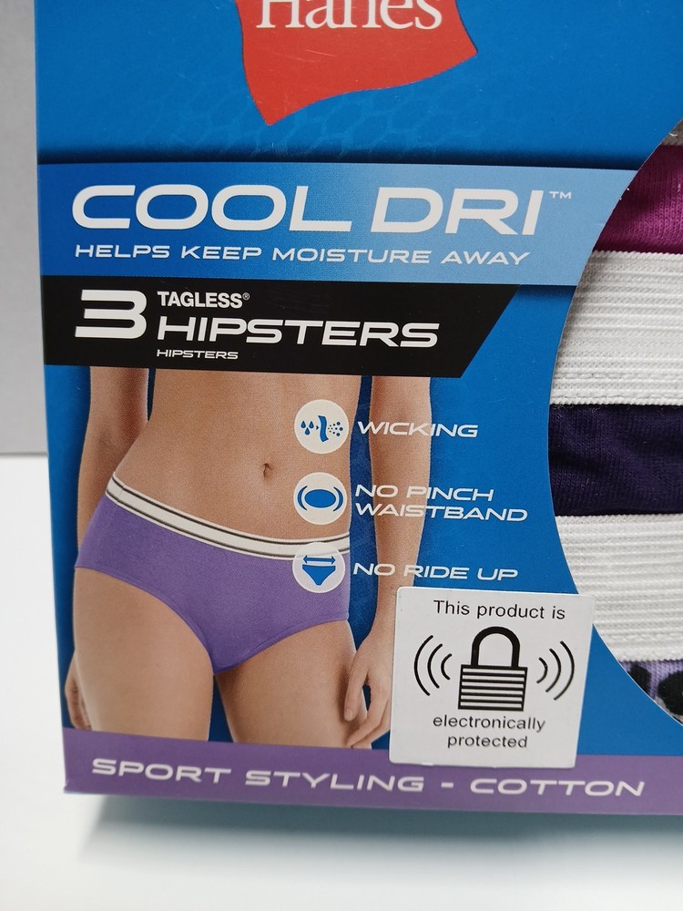 7/L Hanes Cool Dri Woman’s Tagless Hipster (3-Pack) Underwear New