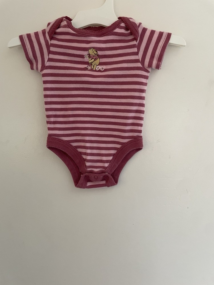 Disney Baby Girls Cute Floral Winnie The Pooh Striped Cotton Bodysuit Pink 0-3M