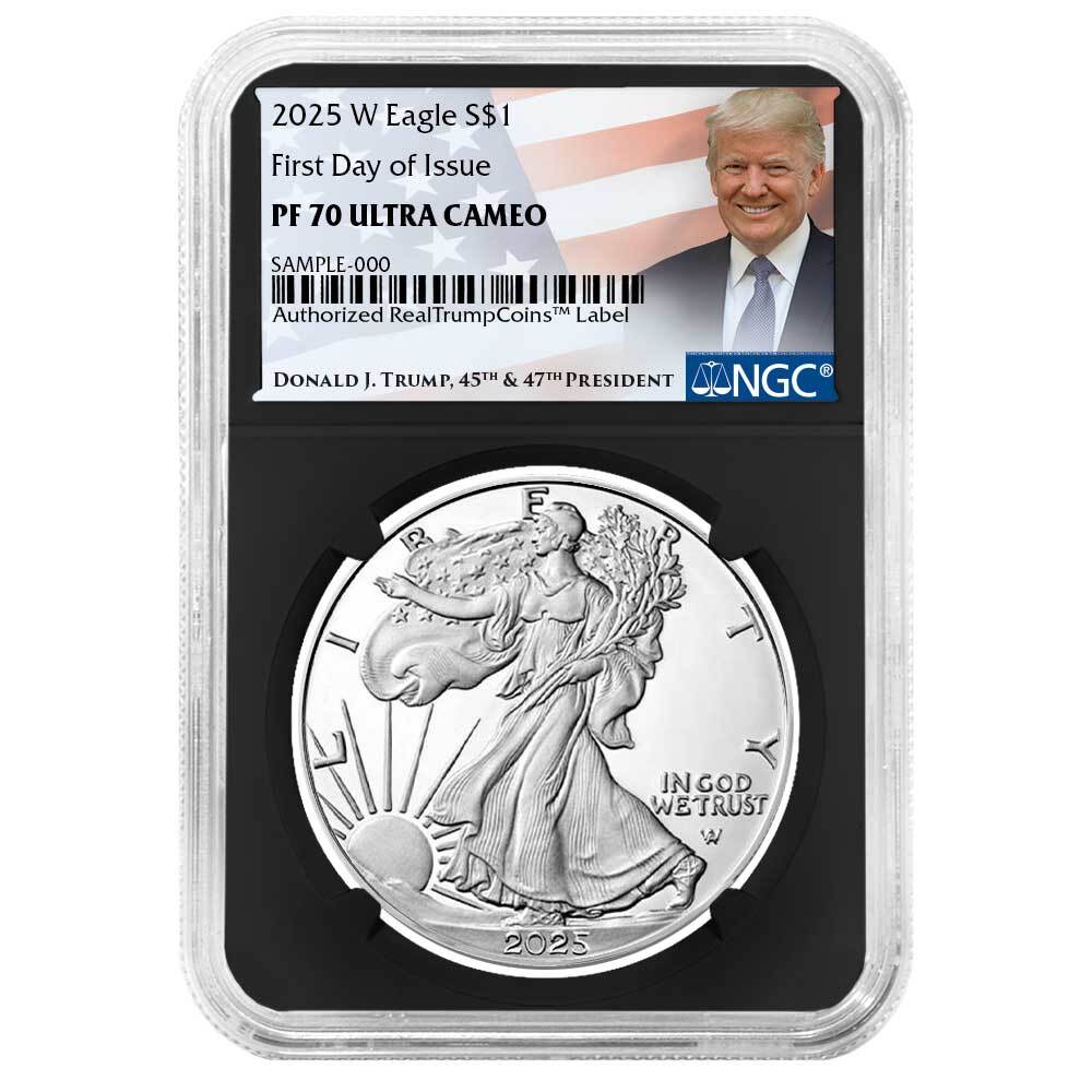 Presale - 2025-W Proof $1 American Silver Eagle NGC PF70UC FDI Trump Label Re...-image