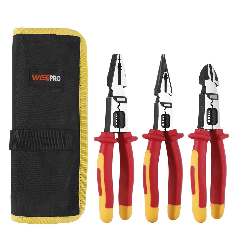 3 Pcs Insulated Pliers Set, Multifunctional Wire Stripper Crimper Pliers with...