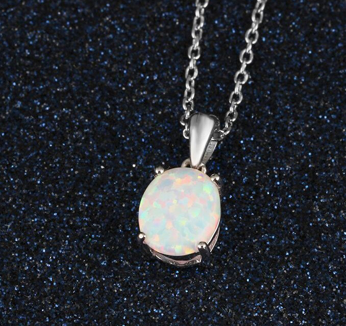Mothers Day 925 Sterling Silver Opal Womens Chain Pendant Necklace Gift D679B-image