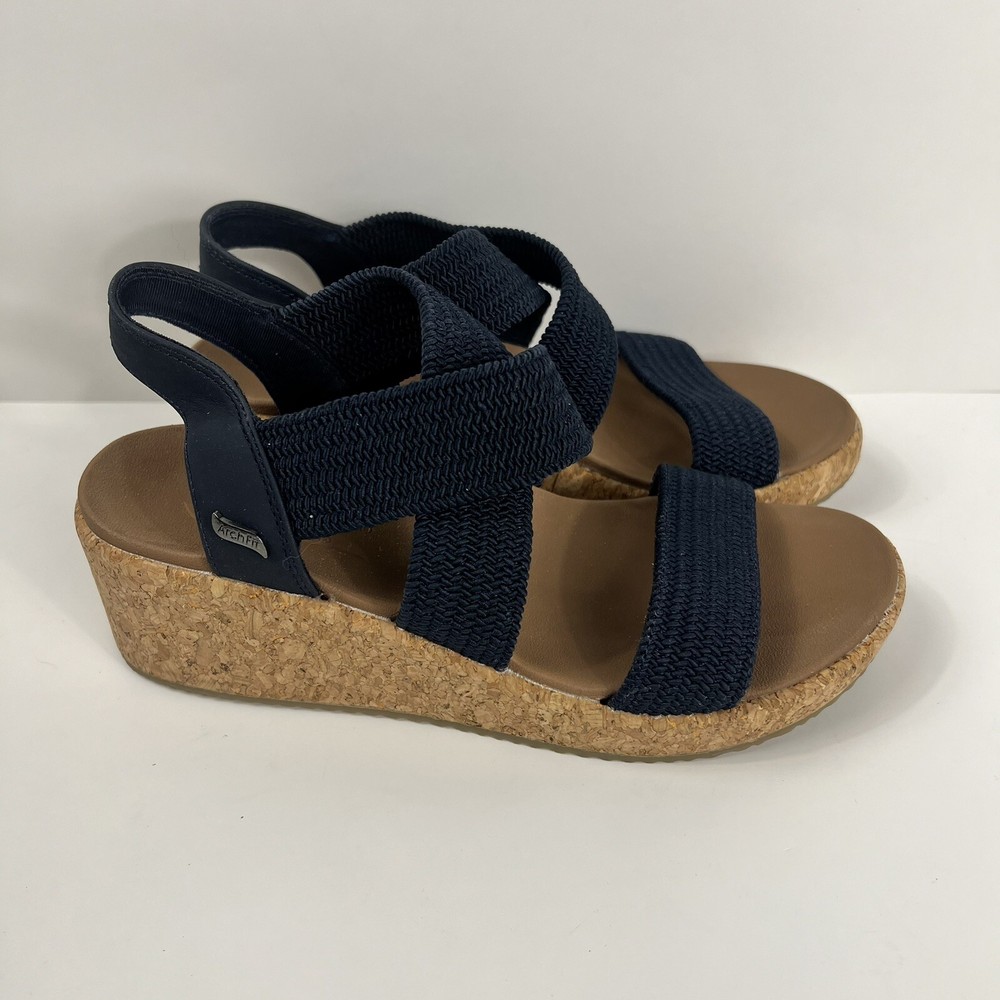 Skechers Women's Size:6 Arch Fit Beverlee Love Stays Navy Wedge Sandals 195H