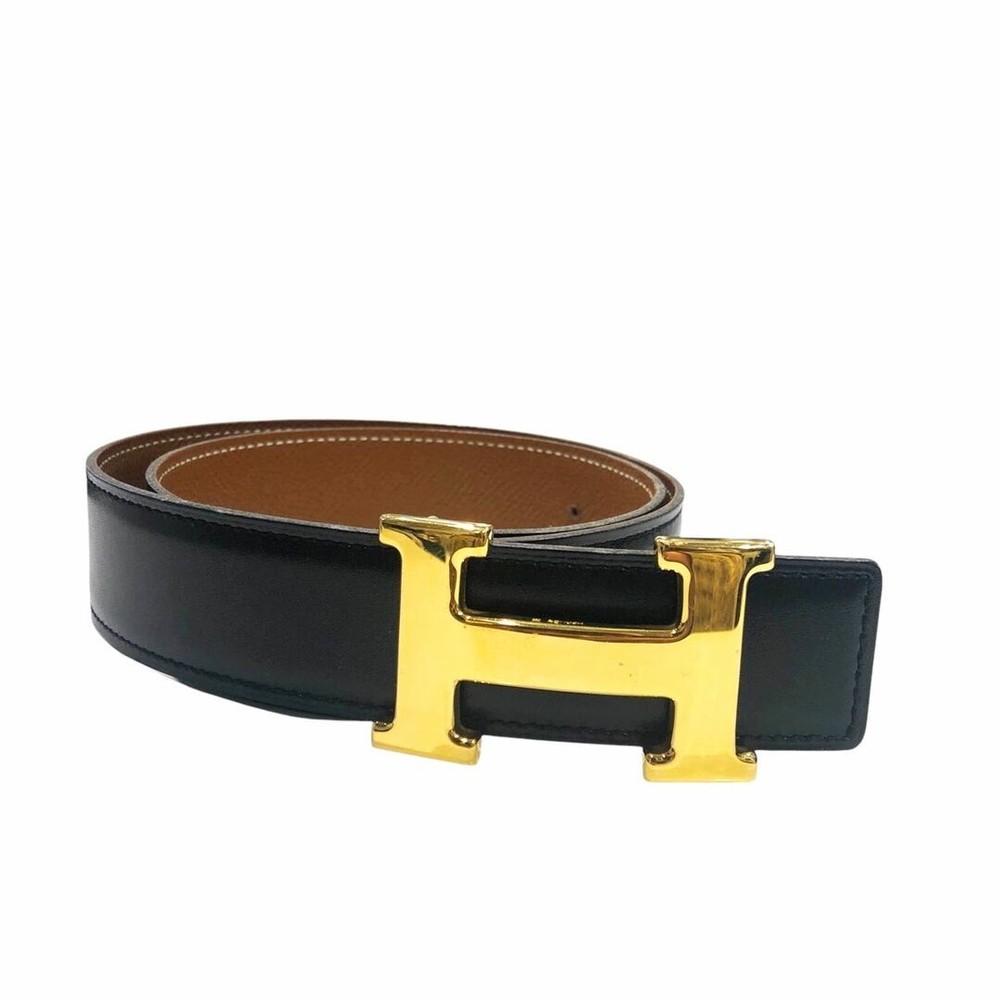 HERMES Constance 65cm Reversible H Belt Black Brown Gold Hardware