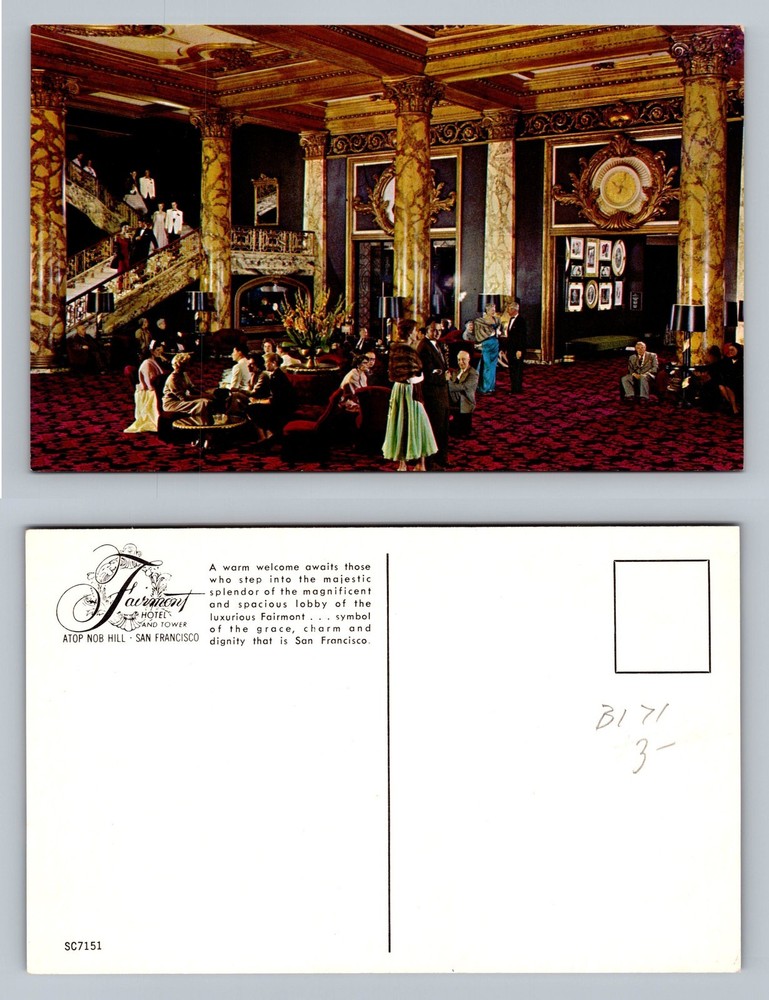 San Francisco, CA-California, Fairmont Hotel Lobby View Old Vintage Postcard