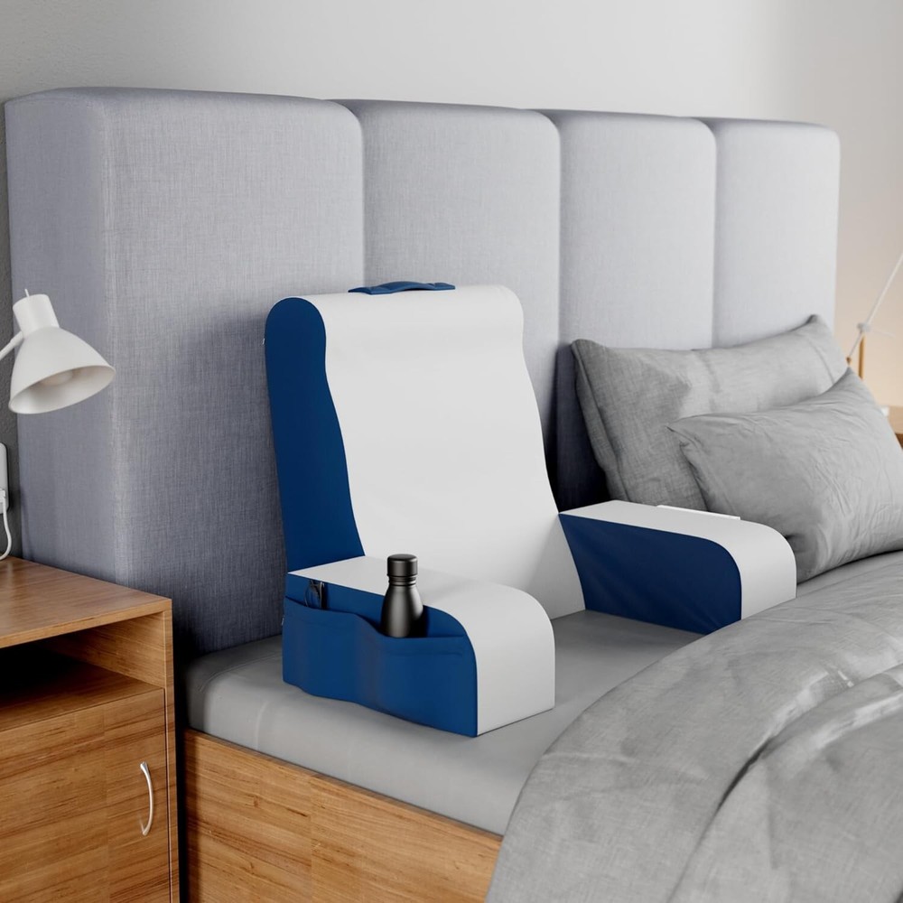 19-Inch Wedge Reading Pillow with Armrests - Plush Velvet Backrest Cushion