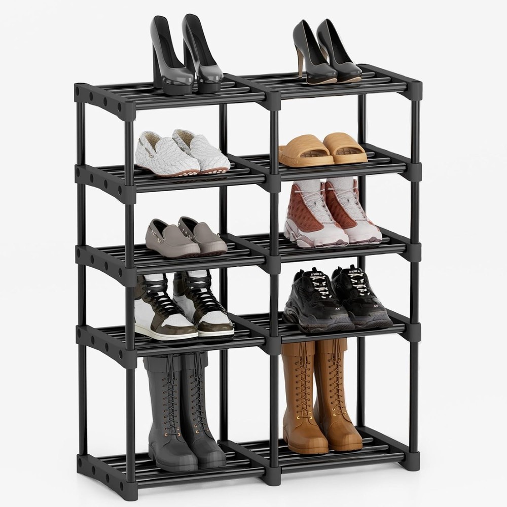 5-Tier Black Metal Shoe Rack Organizer for Closet Entryway Garage