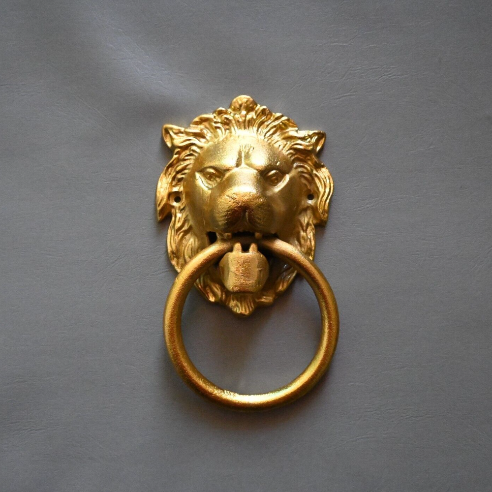 Vintage Gold Lion Head Cast Iron Door Knocker Handle Pull  