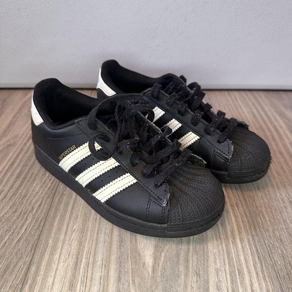 adidas Superstar Kids Unisex Black White Leather Sneakers Size 1
