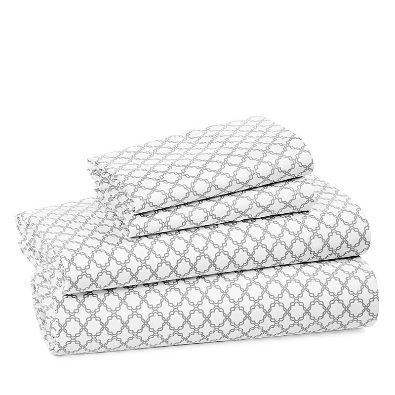 Sky Trellis Twin Sheet Set 100% Cotton Ash Gray Geometric 4 Piece NWT