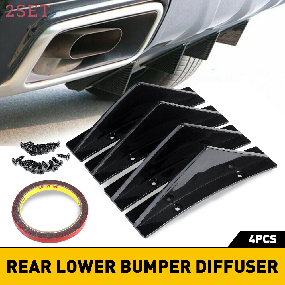 8x BLACK SUV/Car Rear Bumper Spoiler Diffuser Shark Fin Style Protector KIT
