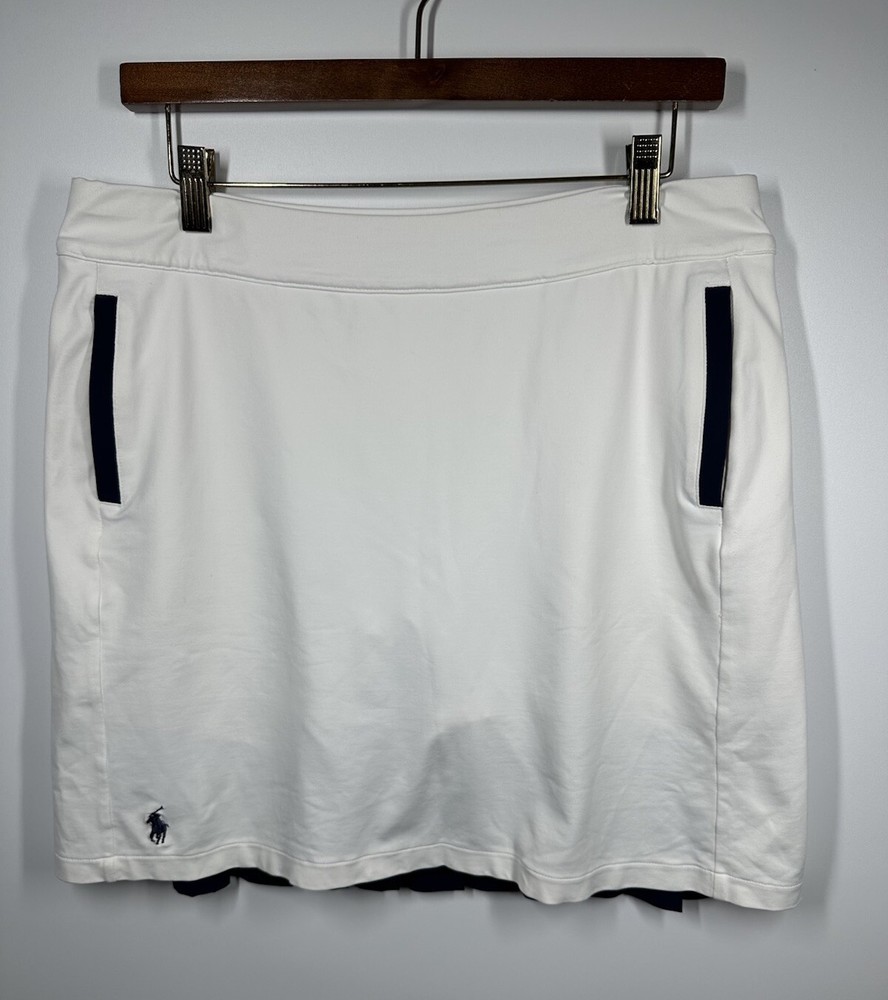 Polo Ralph Lauren Golf Womens  L  White Navy Pockets  Pleated Skort Performance