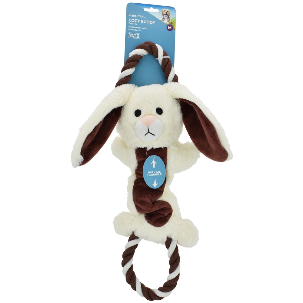 Vibrant Life Cozy Buddy with Rope Dog Toy, Pull and Crinkle Animal