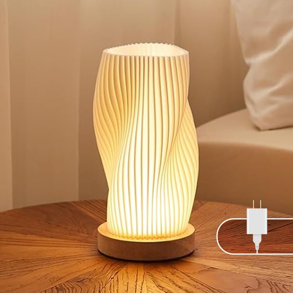 Dawnwake Bedside Lamp with Woodbase - Button Control Table Lamp for Bedroom 1...